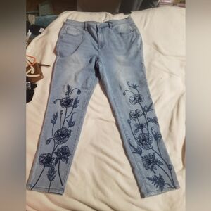 Women's Blue Embroidered Jeans